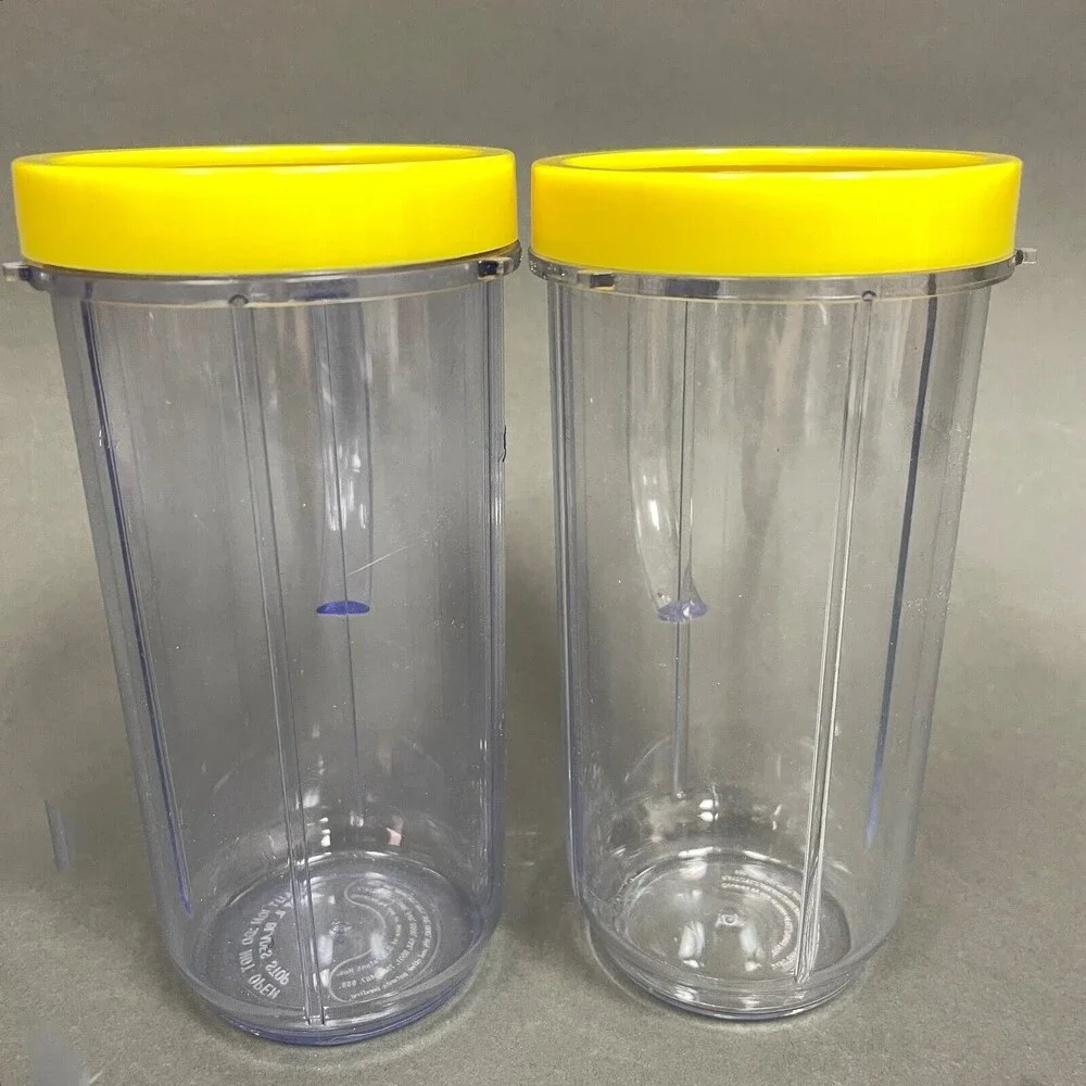 Magic Bullet Cups Party Replacement Mugs with‎ Yellow Comfort Lip Rings Lot of 2